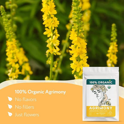 USDA Organic Agrimony Herb (3oz.) - Agrimonia eupatoria – Dried Agrimoney Loose Leaf Tea – Traditional Digestive Herbal Tea – Product of Ukraine