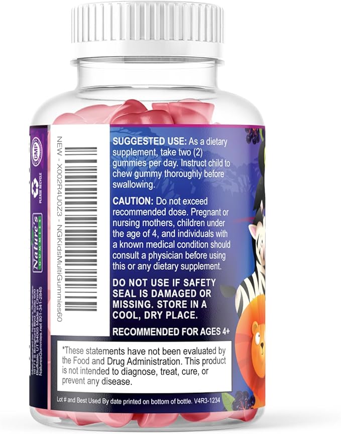 Multivitamin for Kids - Complete Daily Children's Multi Vitamin Gummy Chew with Vitamin D, B Vitamins, Zinc & More - Energy, Memory Focus & Immune Health Support - Natural Berry Flavor - 60 Gummies
