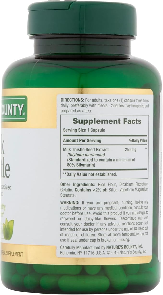 Nature's Bounty Milk Thistle 250 mg Capsules 200 ea (Pack of 2)