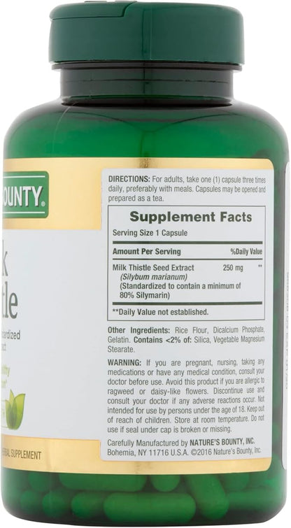 Nature's Bounty Milk Thistle 250 mg Capsules 200 ea (Pack of 2)