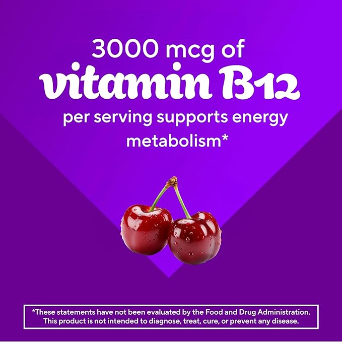 vitafusion Extra Strength Vitamin B12 Gummies, Supports Energy Metabolism and Nervous System Health Support, Gummy Vitamin Supplement for Women and Men, Cherry Flavor, 45 Day Supply, 90 Count
