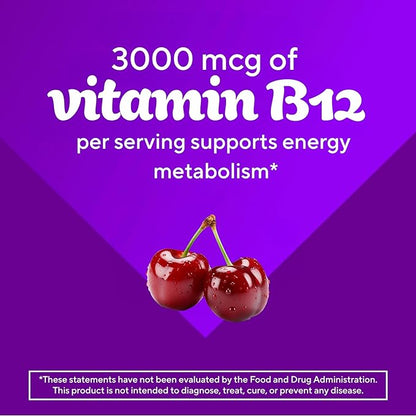 vitafusion Extra Strength Vitamin B12 Gummies, Supports Energy Metabolism and Nervous System Health Support, Gummy Vitamin Supplement for Women and Men, Cherry Flavor, 45 Day Supply, 90 Count