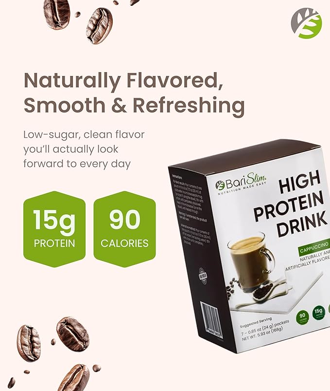 BariSlim Bariatric High Protein Drink Mix - Promotes Muscle Recovery & Healthy Lifestyle - Low Sugar & Low Carb - Ideal for Bariatric Patients & Post-Weight Loss Surgery Support | Cappucinno (9 oz)