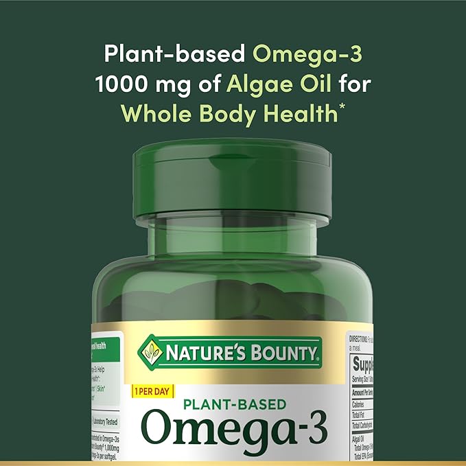 Nature's Bounty Omega 3, Plant-Based Omega 3 Fatty Acid Supplement, 520mg, Supports Whole Body Health Including Heart, Skin, Joint, 30 Vegetarian Softgels, Fish Oil Alternative