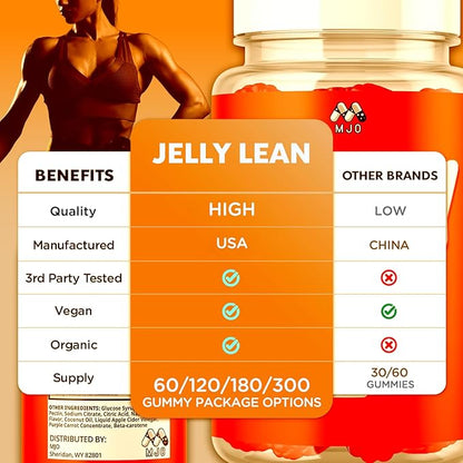 (2 Pack) Jelly Lean Gummies, Official Jelly Lean Gummys with All Natural Ingredients, Advanced JellyLean Health & Wellness Vitamin Formula, Maximum Strength Active Lifestyle Multivitamin (120 Gummies)
