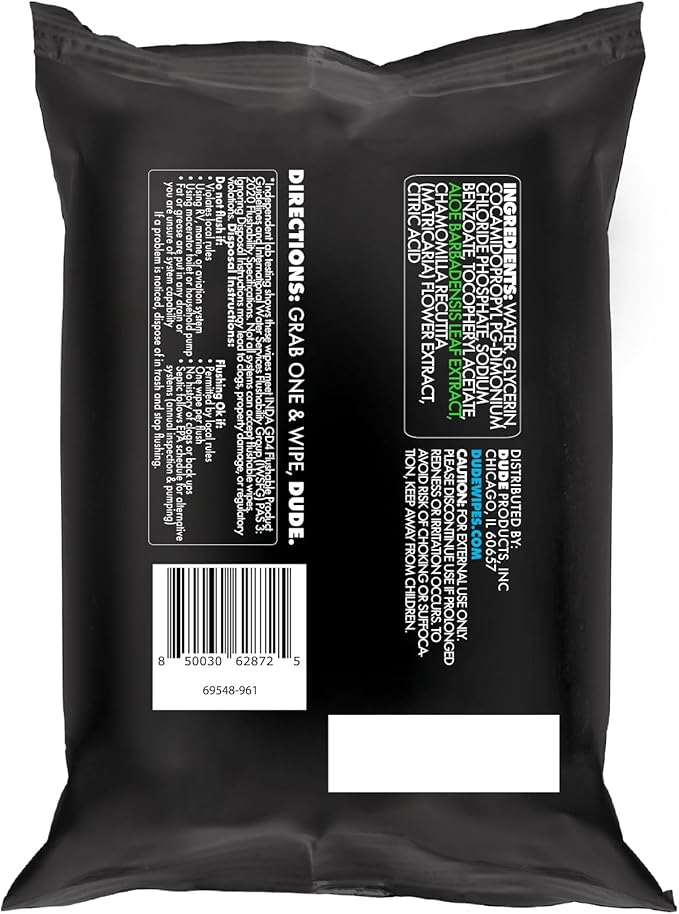 DUDE Wipes Unscented Travel Wipes - 6 Packs of 18 (108 Count) - Extra-Large Adult Flushable Wipes for Sensitive Skin - Infused with Vitamin E and Aloe - Septic and Sewer Safe