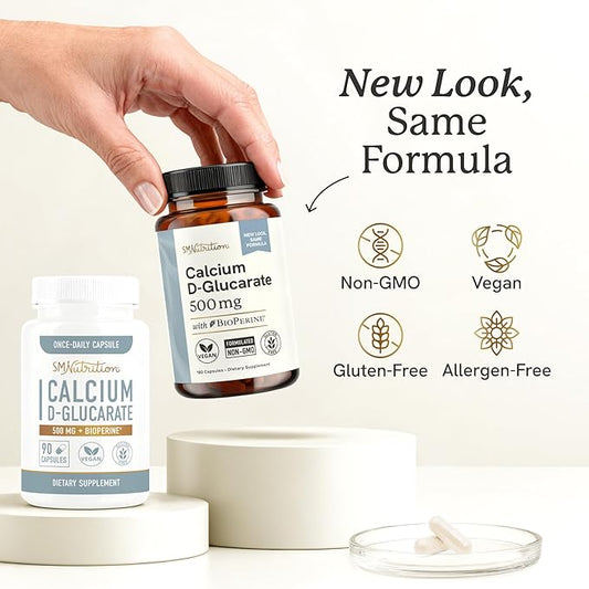 Calcium D-Glucarate | 500mg | CDG for Liver Detox and Cleanse, Hormone Balance, and Menopause Support | Calcium Supplement | Vegan, Non-GMO, & Third-Party Tested | 180 Capsules (6-Month Supply)