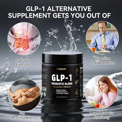 GLP-1 Support Probiotic Blend Capsules 120 Count - Glp1 Booster with Berberine, 1 Billion CFU, 5 Probiotic Strains - 1500mg Glp1 Blend Supplements, for Gut Health, Digestive Wellness Support