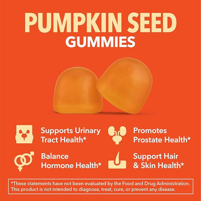 Pumpkin Seed Oil Gummies for Bladder and Urinary Tract Support - 200mg Pumpkin Seed Extract Per Serving - Vegan, Non-GMO, Gluten-Free - Sugar Free Pumpkin Seed Gummies - Orange Flavor, 60 Servings