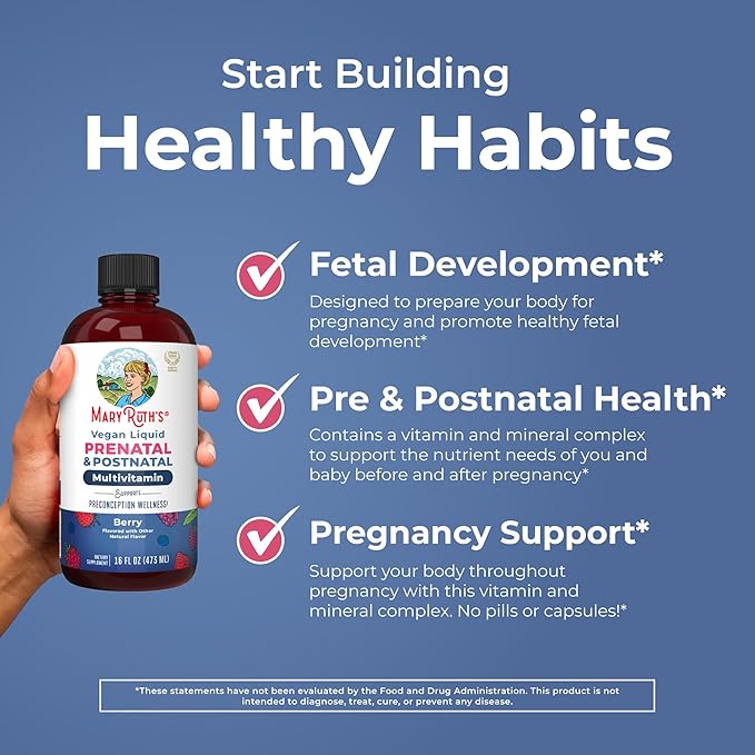 MARYRUTH'S Postnatal & Prenatal Vitamins for Women | Sugar Free | Womens Multivitamin for Pre-Conception, Pregnancy & Nursing | Ginger | Selenium | Folate | Vegan | Non-GMO | Gluten Free | 16 oz