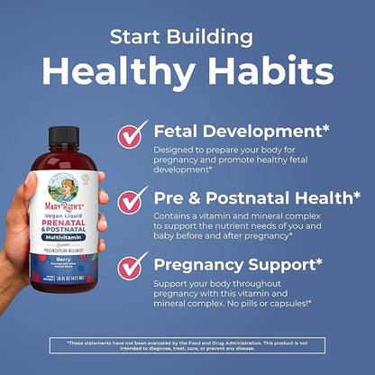 MARYRUTH'S Postnatal & Prenatal Vitamins for Women | Sugar Free | Womens Multivitamin for Pre-Conception, Pregnancy & Nursing | Ginger | Selenium | Folate | Vegan | Non-GMO | Gluten Free | 16 oz
