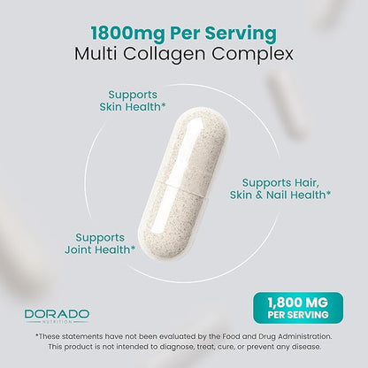 Multi Collagen Pills for Women & Men (120 Capsules) Type I, II, III, V and X - Pure Hydrolyzed Collagen Peptides Supplement - Hair, Skin, Nails & Joint Support - 3rd Party Tested, Non GMO & USA Made