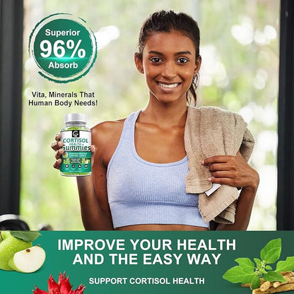 Sugar-free Cortisol Gummies, 9-in-1 Cortisol Supplement for Women with Magnesium, Ashwagandha, Rhodiola, Phosphatidylserine, L-Theanine, Black Pepper, Vitamin C & B6 - Relaxation, Focus, Sleep Support