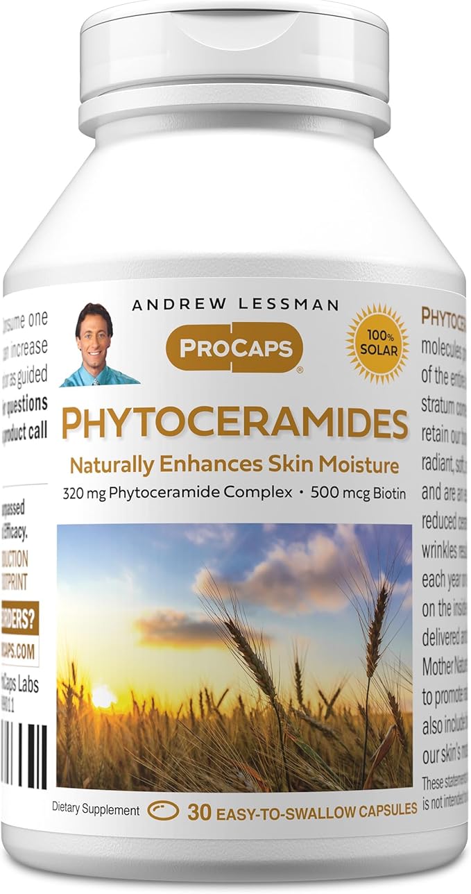 ANDREW LESSMAN Phytoceramides with Biotin 30 Softgels - Skin’s Vital Natural Internal Moisturizer. Naturally Enhances Soft, Smooth, Radiant Skin. No Additives. Small Easy to Swallow Softgels