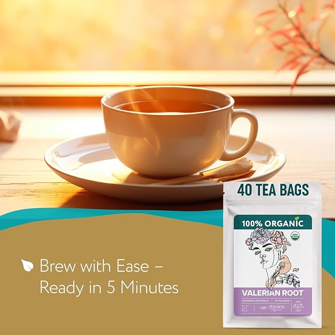Valerian Root Tea Organic (40 Tea Bags) - Valeriana Herb – Calming Herbal Infusion for Sleep, Healthy Stress Response - Te para Dormir de Noche