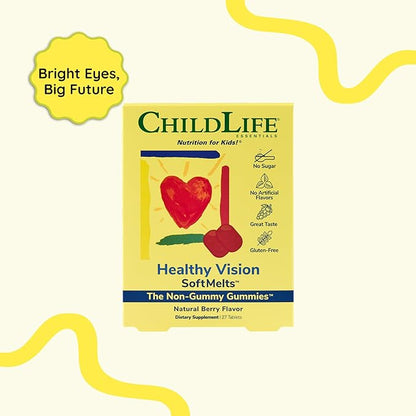 CHILDLIFE ESSENTIALS Healthy Vision SoftMelts - Eye Vitamins for Kids, Lutein Gummies, Lutein and Zeaxanthin Supplements, Eye Health Gummies, Lutein Children, Great Taste - Natural Berry, 27 Tablets