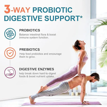 Probiotics 120 Billion CFUs 18 Strains, 3 Prebiotics & Digestive Enzymes for Men Women,Digestive & Immune Support,Shelf Stable Non-GMO 120 Capsules