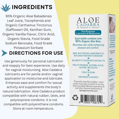 Aloe Cadabra Flavored Personal Lubricant and Vaginal Moisturizer, Organic Edible Aloe Lube for Men, Women and Couples, Non-Staining, pH Balanced, Toy Compatible (Tahitian Vanilla, 2.5 Ounces, 2 Pack)
