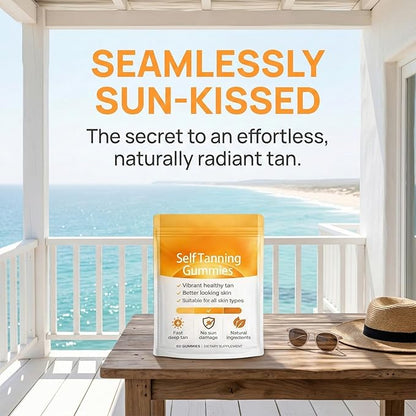 Tanning Gummies, Sunless Tanning Supplement with Astaxanthin, Beta-Carotene, Vitamin C, Turmeric + Mango Extract | Nourishes Skin & Improves Sleep | Vegan & Sugar Free - 60 Count