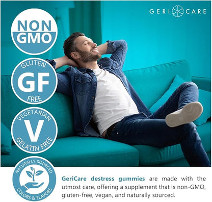 GeriCare DeStress Gummies with GABA, L-Theanine & Lemon Balm Mixed Berry Flavor – 42 Count – Supports Relaxation & Mental Clarity – Non-GMO, Gluten-Free, Vegan
