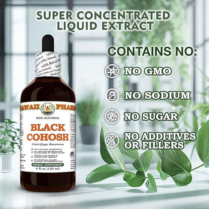 Black Cohosh (Cimicifuga Racemosa) Dry Root Glycerite, Made in Hawaii, Raw Materials, All Natural, Vegan, Lab Tested Alcohol-Free Liquid Extract - 4 fl.oz