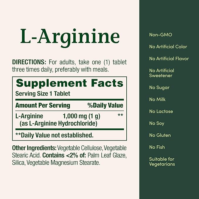 Nature's Bounty L-Arginine 1000mg for Supporting Blood Flow and Vascular Function – Non-GMO, Gluten Free, 50 Tablets (Pack of 3)
