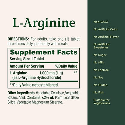 Nature's Bounty L-Arginine 1000mg for Supporting Blood Flow and Vascular Function – Non-GMO, Gluten Free, 50 Tablets (Pack of 3)