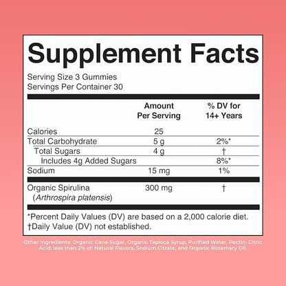 MARYRUTH'S Spirulina Gummies Made with Organic Spirulina | Superfood Gummies for Ages 14+ | Antioxidant | Vegan | Non-GMO | Pectin-Based | Gluten Free | 90 Count