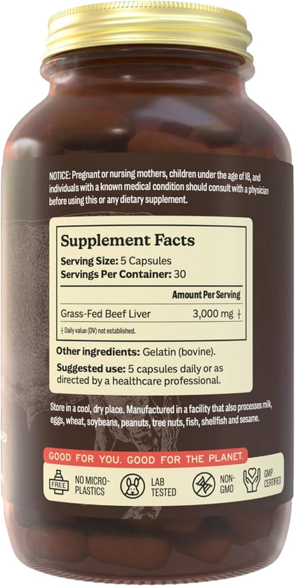 MK Supplements Grass Fed Beef Liver Supplement, Supports Energy Production, Detoxification, Digestion, Immunity and Full Body Wellness, Non-GMO, Freeze Dried, 30 Servings (3,000 mg Each)