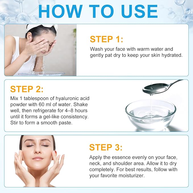 Hyaluronic Acid Powder for Face - High Purity, Water-Soluble Hydrating Powder for DIY Serum, Moisturizer, Skin Care Routine - Deep Moisture, Fine Lines, Anti-Aging Support 120G