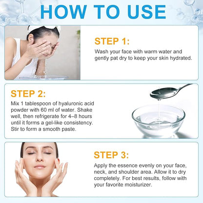 Hyaluronic Acid Powder for Face - High Purity, Water-Soluble Hydrating Powder for DIY Serum, Moisturizer, Skin Care Routine - Deep Moisture, Fine Lines, Anti-Aging Support 120G