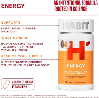 Habit Huge Mood Bundle - Energy (60 Capsules) + Stress Relief (60 Capsules) Supplements. Supports Alertness and Focus, Supports Relaxation & Mood Balance, Vegan, Non-GMO