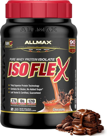 ALLMAX ISOFLEX Pure Whey Isolate Protein Powder - Gluten Free, Low Lactose, Sugar-Free - High-Protein, Clean, Keto-Friendly for Pre Post Workout Supplement for Women and Men | Chocolate, 2lb