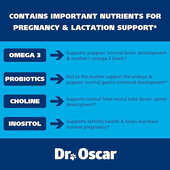 Dog Prenatal Vitamins. The Only 2in1 Prenatal & Postnatal Vitamins for Dogs with Folic Acid, Omega 3, Probiotics, Choline & Inositol, Key for Mother & Puppies, 90 Tablets