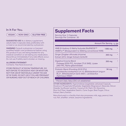 AONIC 3-in-1 GLP-1 Companion Supplement - HMBPro™ to Support Maintenance of Lean Muscle, probiotic and Enzyme Blend to Support Digestion, Ginger Extract to Help Reduce Nausea and Bloating (90 Caps)