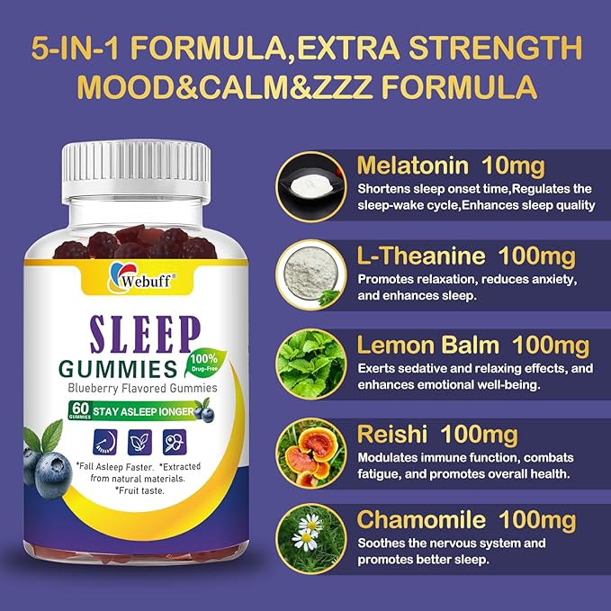 Sleep Gummies with 5mg Melatonin for Adults – Fall Asleep Faster with Non-Groovy Morning, Sugar Free Sleep Aid Supplement, Non-Habit Forming, Blueberry Flavor, 60 Count (Pack of 1)