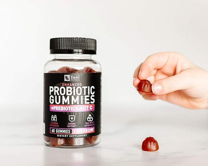 Probiotic Gummies for Adults and Kids (60 Count | 5 Billion CFU) w/Organic Berry Antioxidants & Vitamin C for Immune Support and Digestion gummy- Prebiotics and Probiotics for women Gummies