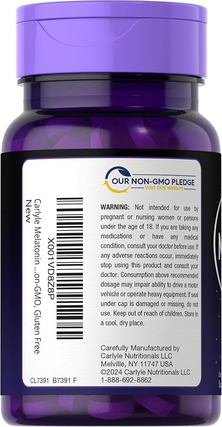 Carlyle Melatonin 12 mg Fast Dissolve 180 Tablets | Drug Free | Natural Berry Flavor | Vegetarian, Non-GMO, Gluten Free