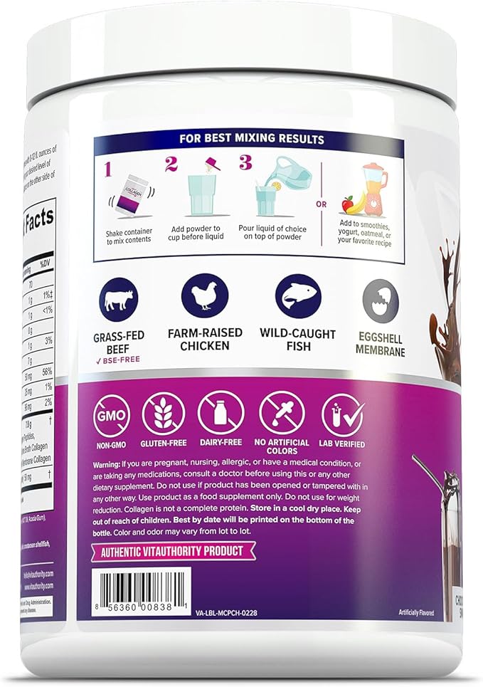 Multi Collagen Peptides Powder for Women - Hydrolyzed Chocolate Collagen Powder for Women with Types I II III V & X Vitamin C & Hyaluronic Acid for Hair Skin and Nails (Chocolate) - 25 Servings