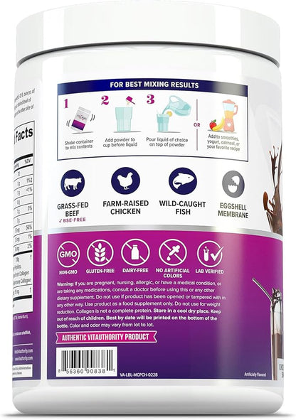 Multi Collagen Peptides Powder for Women - Hydrolyzed Chocolate Collagen Powder for Women with Types I II III V & X Vitamin C & Hyaluronic Acid for Hair Skin and Nails (Chocolate) - 25 Servings