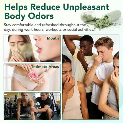 Chlorophyll Capsules, Chlorophyll Body Deodorizing Supplement, Body Odor Eliminator, Fresh Breath, Supports Immunity and Digestion, Men & Women, 120 Caps.