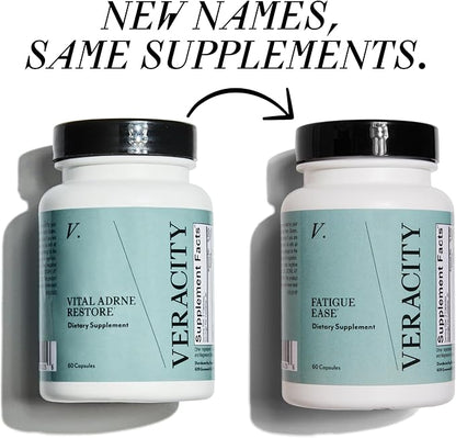 Veracity Fatigue Ease Adrenal Support Supplement for Stress Resilience, Healthy Cortisol & Energy - Adaptogenic Blend of Ashwagandha, Schisandra Berry, Licorice & Rhodiola – 100% Natural - 60 Capsules