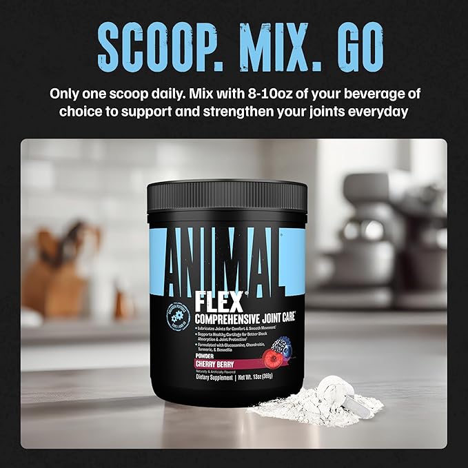 Animal Flex Powder - Joint Support Supplement for Pain Relief, Repair and Restore Muscles with Turmeric, Glucosamine, Chondroitin, MSM, Collagen and Boswellia, Great Tasting Cherry Flavor, 30 Scoops