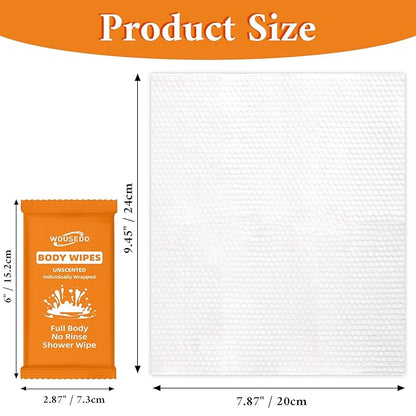 300 Pcs Ultra Thick Soft Large Body Wipes Individually Wrapped(7.87" x 9.45"),Shower Wipes for Adults Bathing No Rinse,Personal Cleansing Wipes for Travel Gym,Bulk Deodorant for Homeless(Orange)