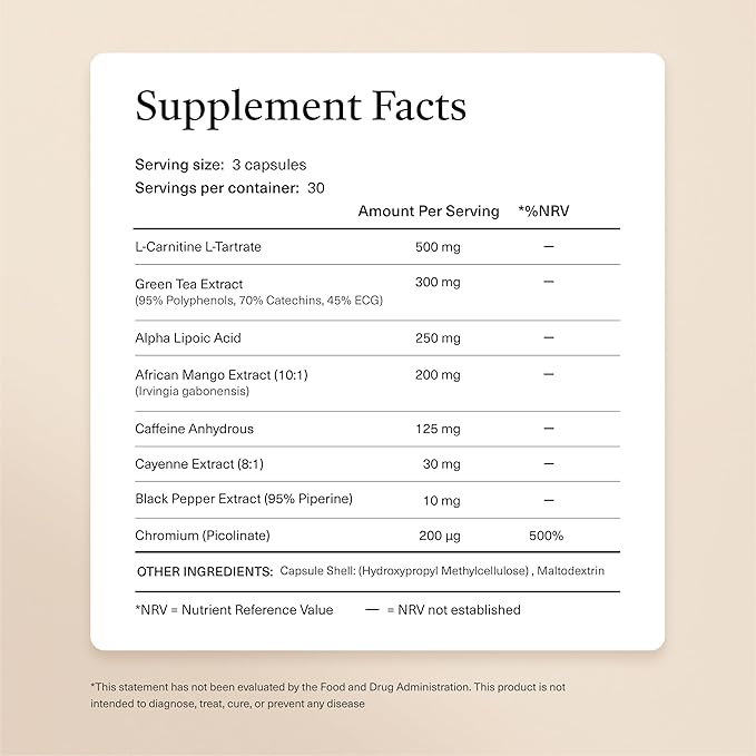 Metabolism Booster & Thermogenic Fat Burner | Natural Weight Loss Support & Appetite Suppressant for Women | Green Tea Extract, L-Carnitine, Caffeine, Cayenne, Chromium | Burn Belly Fat & Boost Energy