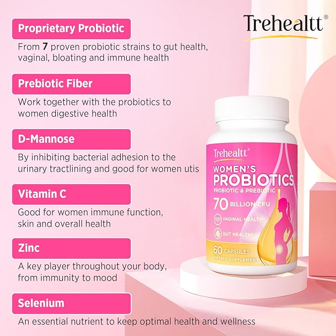 70 Billion CFUs Vaginal Probiotics, PH Balance with Probiotic & Prebiotic & D-Mannose, Women Probioticos for Odor & Flora, Yeast, vag, Urinary Health, GMO-Free, 60 Days Supply