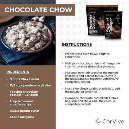 Protein + Collagen Powder | 23g Protein (Grass-Fed Whey + Collagen) | 3.7g BCAAs | Supports Muscle & Joint Health | Gluten & Soy Free | No Artificial Ingredients | 15 Sachets - Chocolate