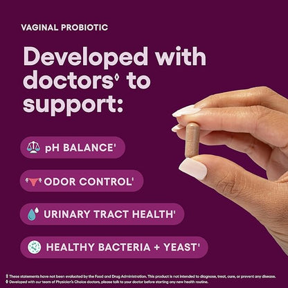 Physician's CHOICE Vaginal Probiotics for Women - pH Balance, Odor Control, Yeast Balance, Vaginal Flora & Feminine Health - 6B CFU with Organic Prebiotics and Cranberry Extract - 30 CT