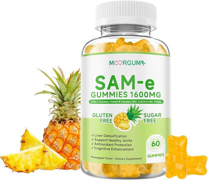 SAM-e L-Tyrosine Gummies with NAC, CoQ10 & Vitamin B Complex, 1600mg SAM-e, 1500mg L-Tyrosine Supplement for Energy, Cellular Antioxidant Support, Emotional Well-Being Support, 60 Count