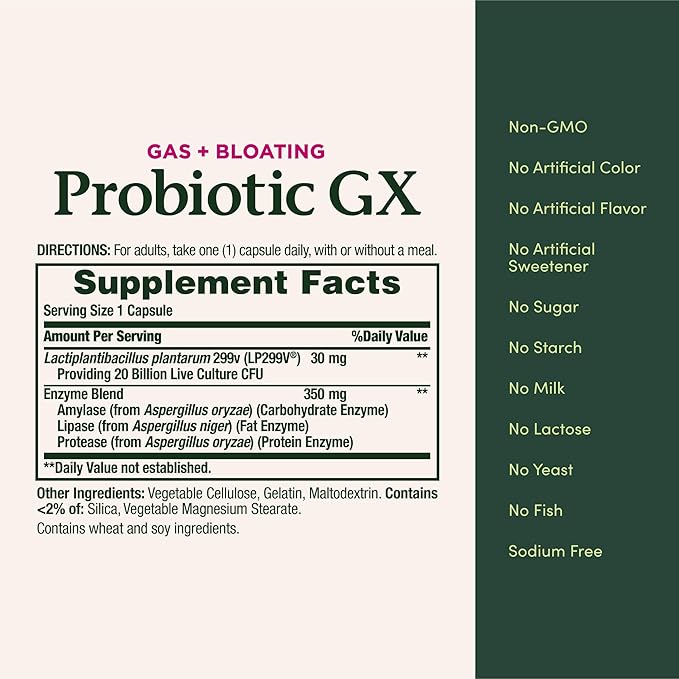 Nature's Bounty Probiotic GX, Helps with Occasional Gas and Bloating, Dietary Supplement, Digestive Health, 25 Capsules (Pack of 3)